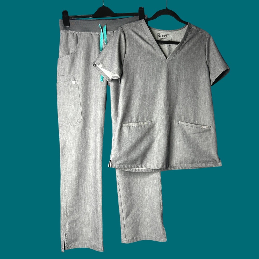 FIGS Womens Graphite Scrubs Top + Pants Set Sz S Technical Healthcare Medical